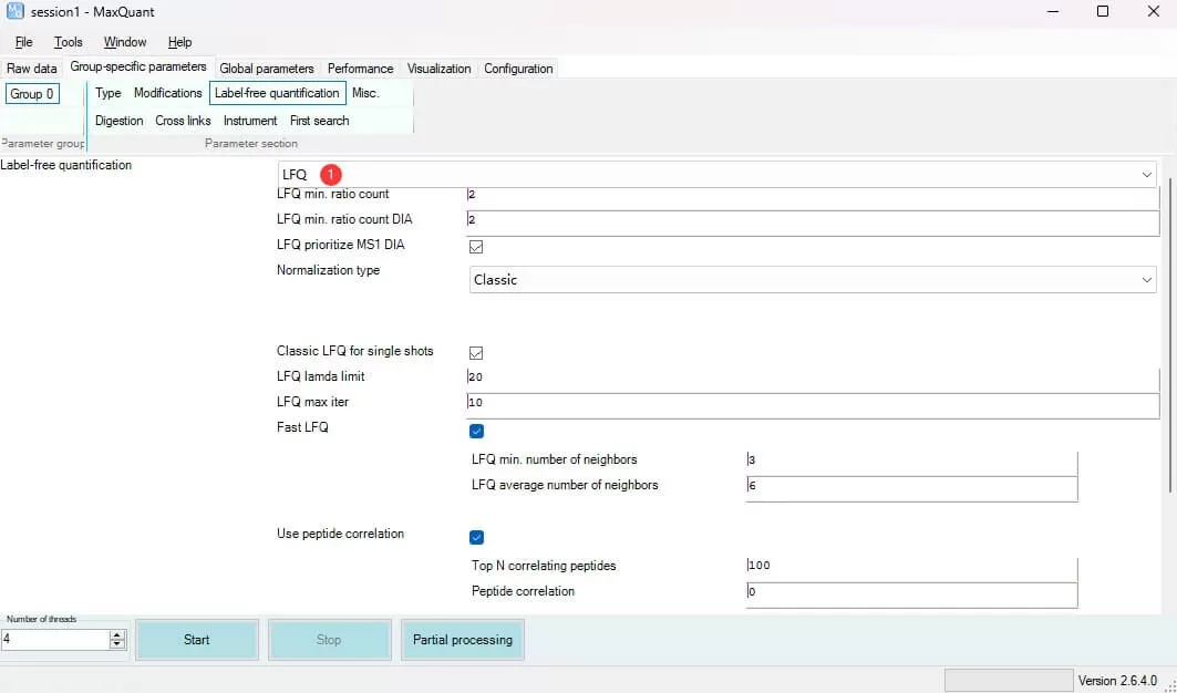 figure 8. parameter setting for label-free quantification